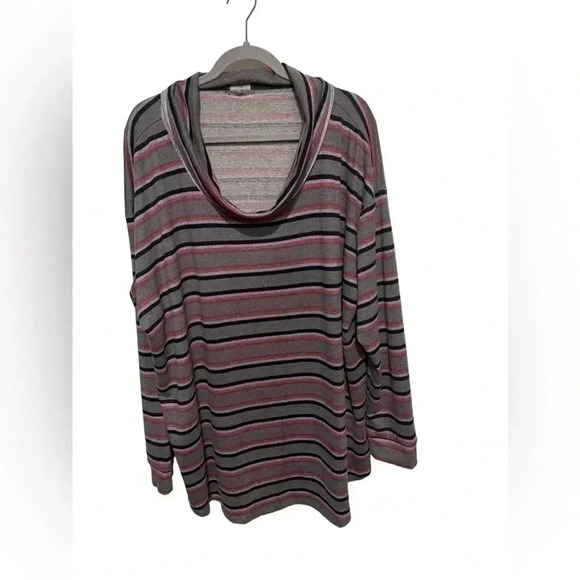 lane bryant cowl neck light weight long sleeve top size 26/28 grey striped - Picture 1 of 3